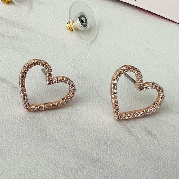 KATE SPADE NEW YORK Pave‎ Heart Stud Earrings, Rose Gold/Diamond Crystal, NWT - Picture 4 of 13